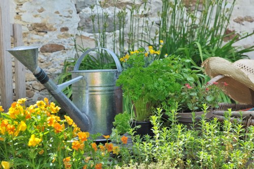Twickenham garden with professional maintenance and well-organized plant beds